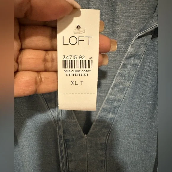 NWT Loft chambray tie neck ruffle sleeve dress - Picture 4 of 6